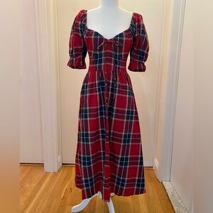Hill House Ophelia Plaid Red Dress with Puff Sleeves